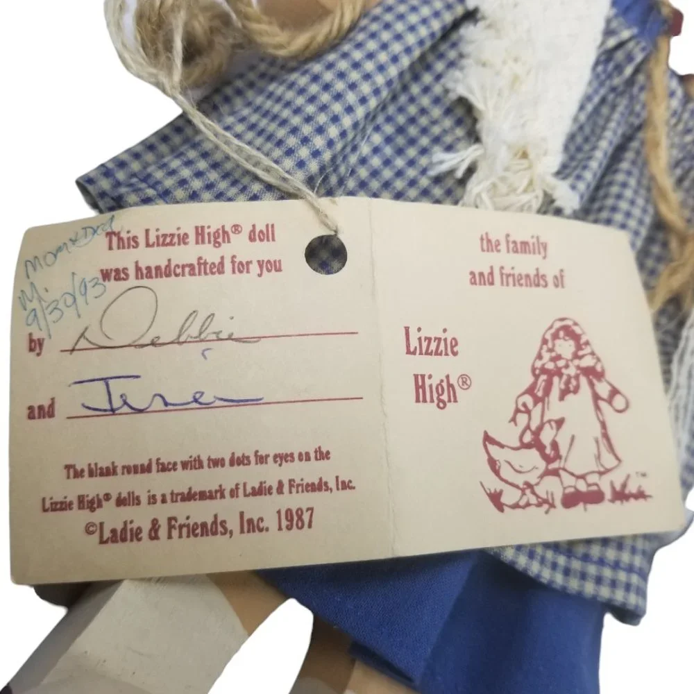 Vintage Lizzie High Margaret Bowman 1987 Collectible Wood Doll, Handmade Signed